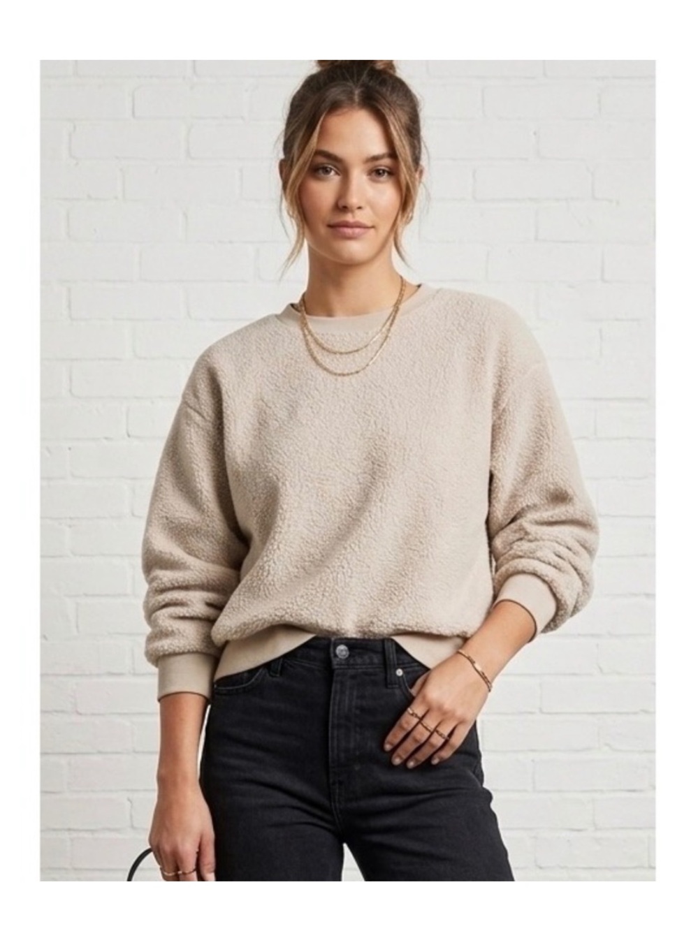 Everlane ReNew Teddy Crewneck Sweatshirt Oatmeal Beige Fleece Pullover